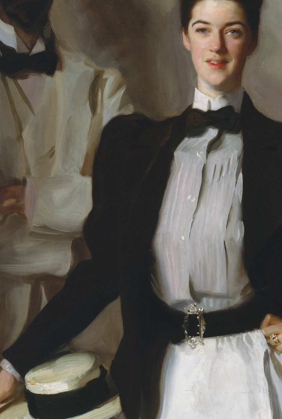 The severe tailored silhouette, more Gibson-Girl athletic than society matron, was deliberately modern in 1897 and reflects Edith's known active, unconventional character.