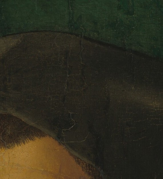 Paired with the left eye the gaze reads as coolly appraising , characteristic of American limner-influenced portraiture where emotional reserve signals social standing.