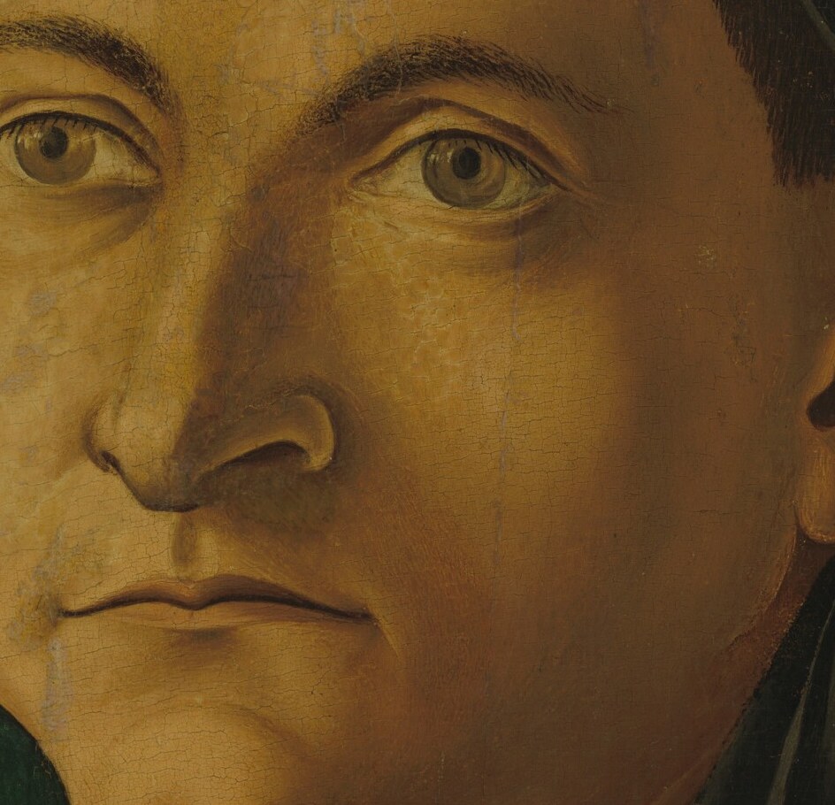 And the crisp details of his cravat, painted with precision.