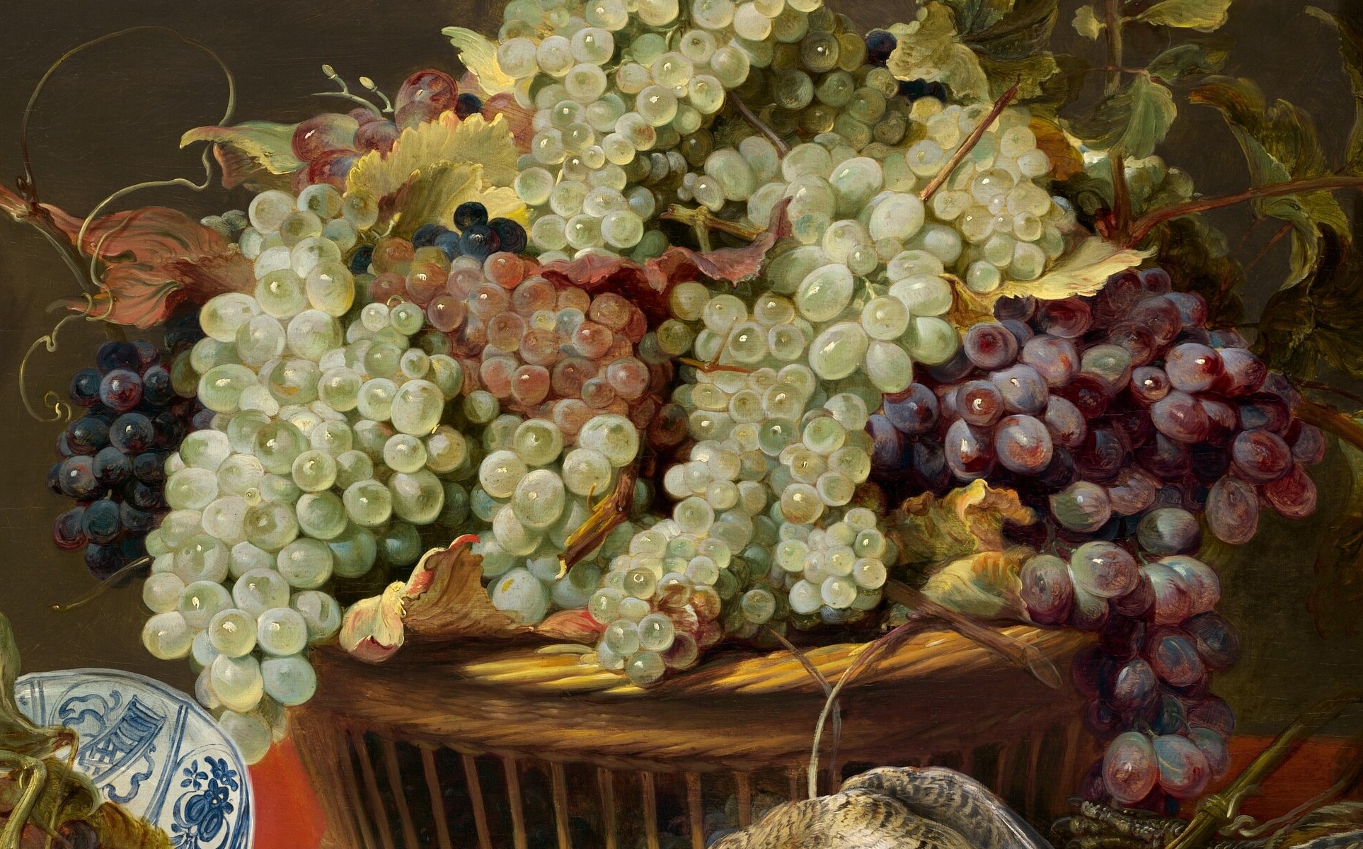 Grapes, figs, and other fruit suggest a rich harvest.