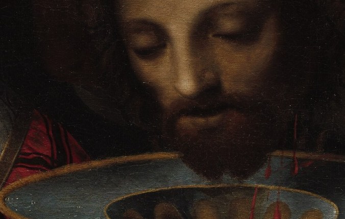 His hair adds realism to the sacred figure.