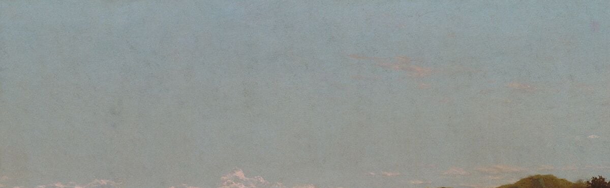 The soft, hazy sky gives the scene a dreamlike, diffused light.