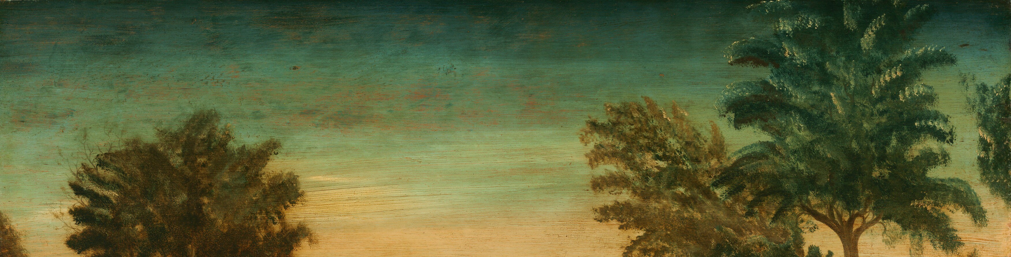 The atmospheric sky, with its warm and cool tones, creates a sense of depth and time of day.
