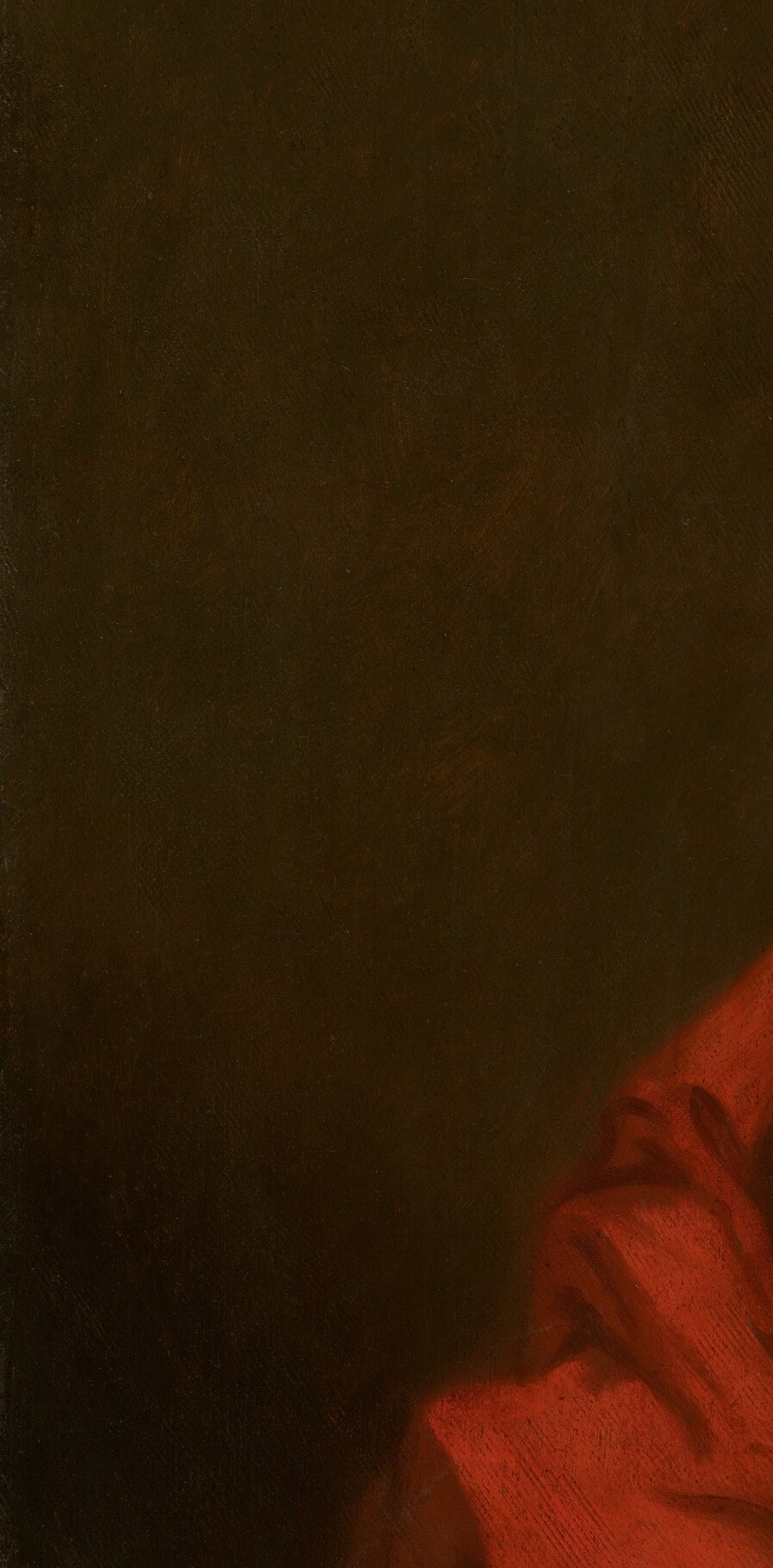 The vivid red is the painting's only warm chromatic accent; such shawls (likely Indian cashmere) were luxury goods signaling wealth and fashionable taste in early Republic America.