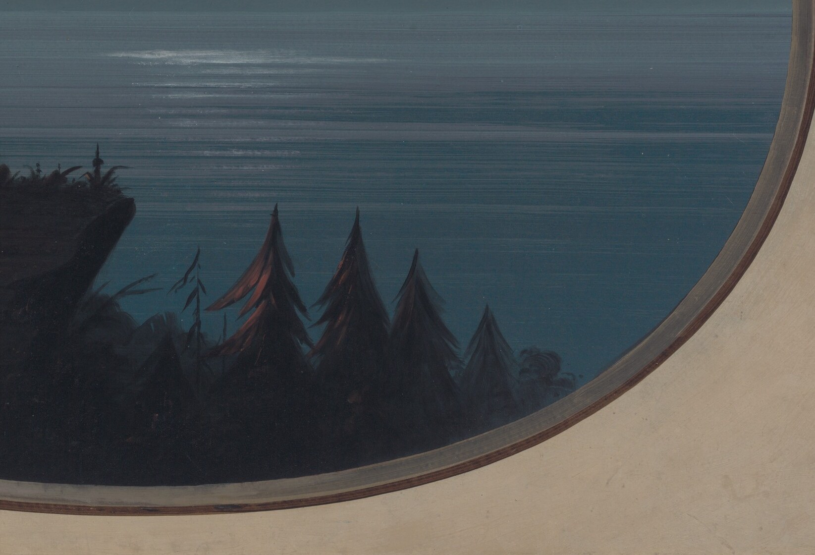 The painting emphasizes stillness and solitude, a community at rest.