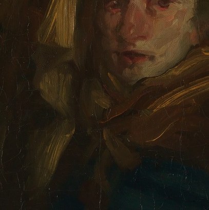 This technique, chiaroscuro, emphasizes her age and expression.