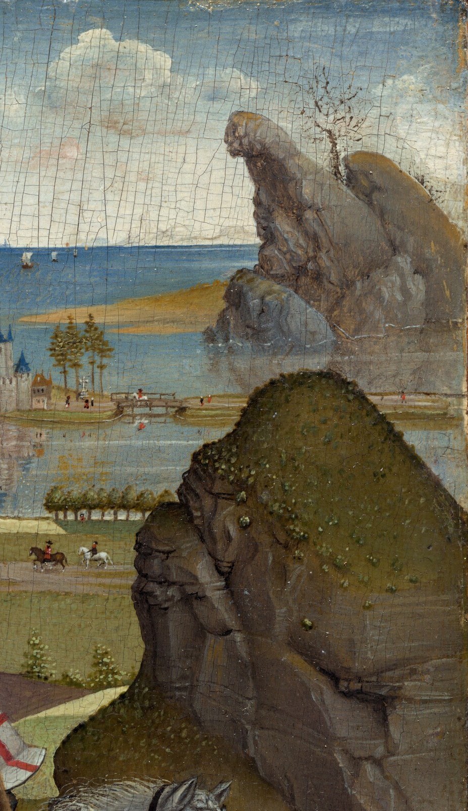 The jagged cliff separates the real world from the mythic.