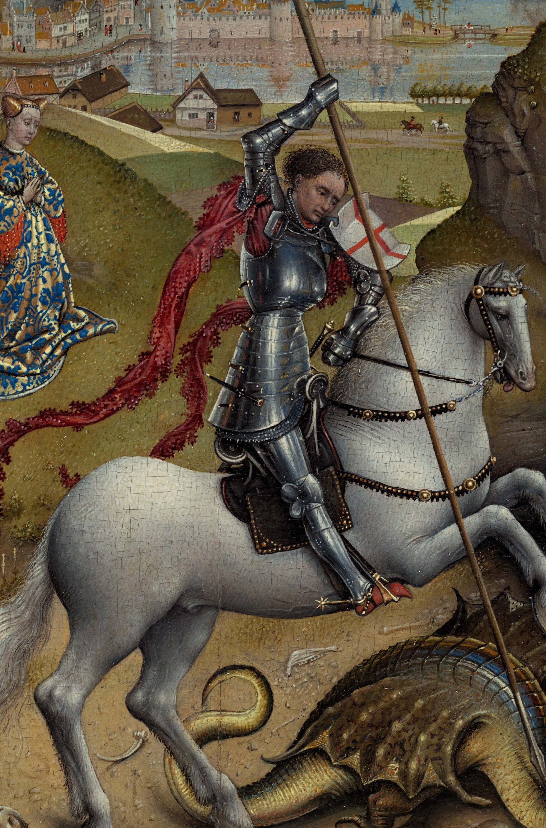 The white horse is purity, trampling evil underfoot.