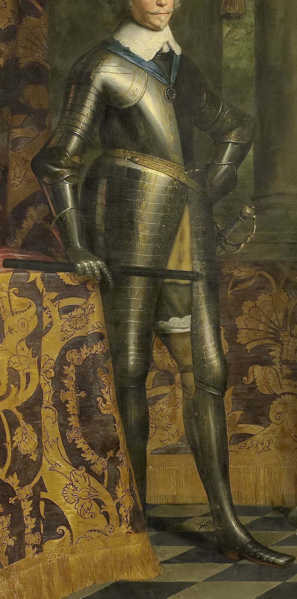 Prince Frederik Hendrik stands armored, a symbol of military might.