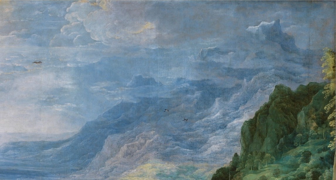 He created these scenes by blending observed nature with monumental geography.