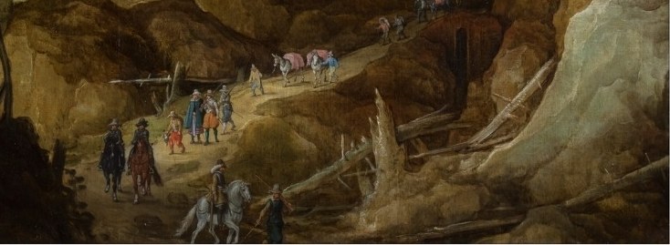 Travelers and a dog animate the scene, without disturbing its calm.