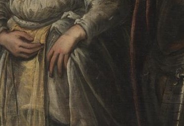 The painter used chiaroscuro to highlight the central figures.