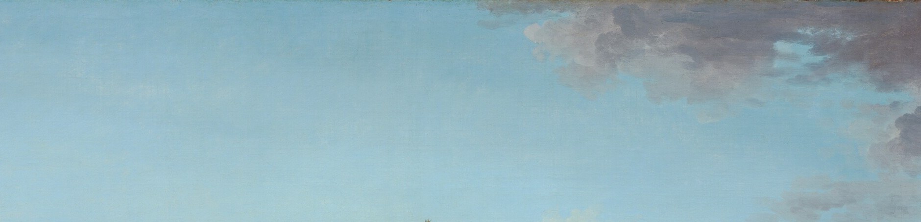 The sky occupies nearly a third of the canvas and supplies the diffuse silver-gilt light that defines vedutismo; it is as much a subject as the buildings below.