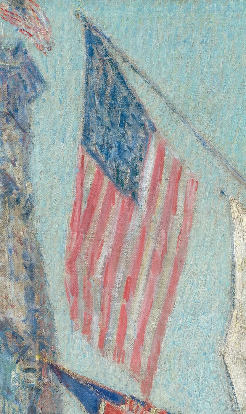 Look at the American flag, upper right.