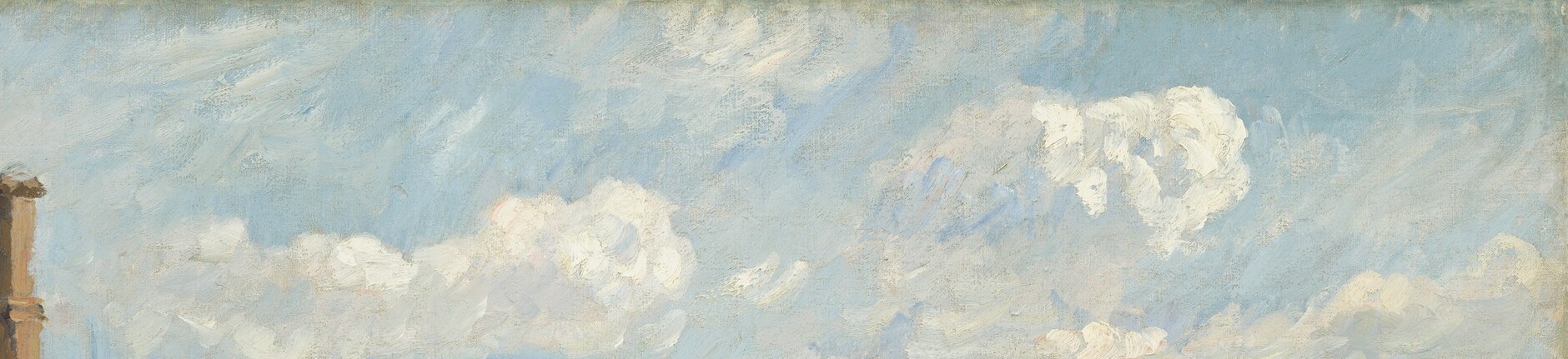 Pissarro devotes nearly a quarter of the canvas to sky; the rapid impasto of cloud-paint is among the most energetic passages in the work and sets the luminous key for everything below.