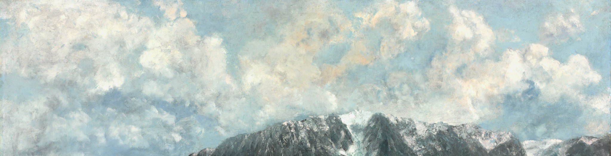 Courbet renders the clouds with heavy impasto, giving them weight and turbulence that contrasts with academic softness , they feel like weather, not decoration.