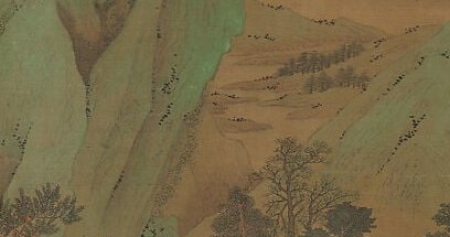 The red roofs among the pines announce the estate's boundary, marking out civilization from wilderness.