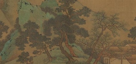 Tucked where the journey ends: a single tiny figure, a servant crossing the bridge, barely an inch high.