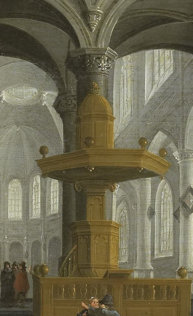 The richly decorated lectern is a focal point, symbolizing the importance of scripture and preaching within the church, and its golden hue catches the light.