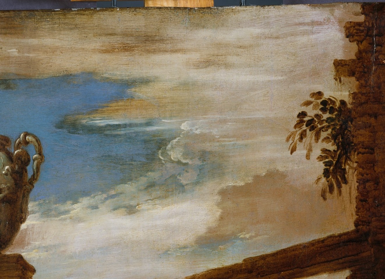 The turbulent, back-lit sky bathes the moral confrontation in divine light , a classic Baroque device that turns a street quarrel into a cosmic judgment.
