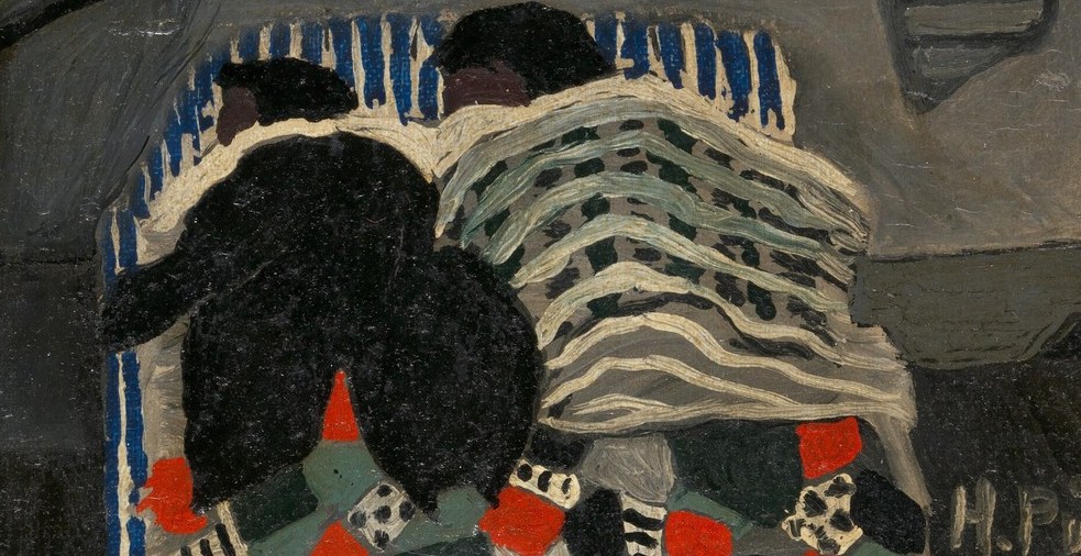 Look at the bold stripes of the blanket.
