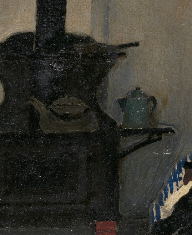 A central, imposing object that anchors the room and implies warmth and sustenance.