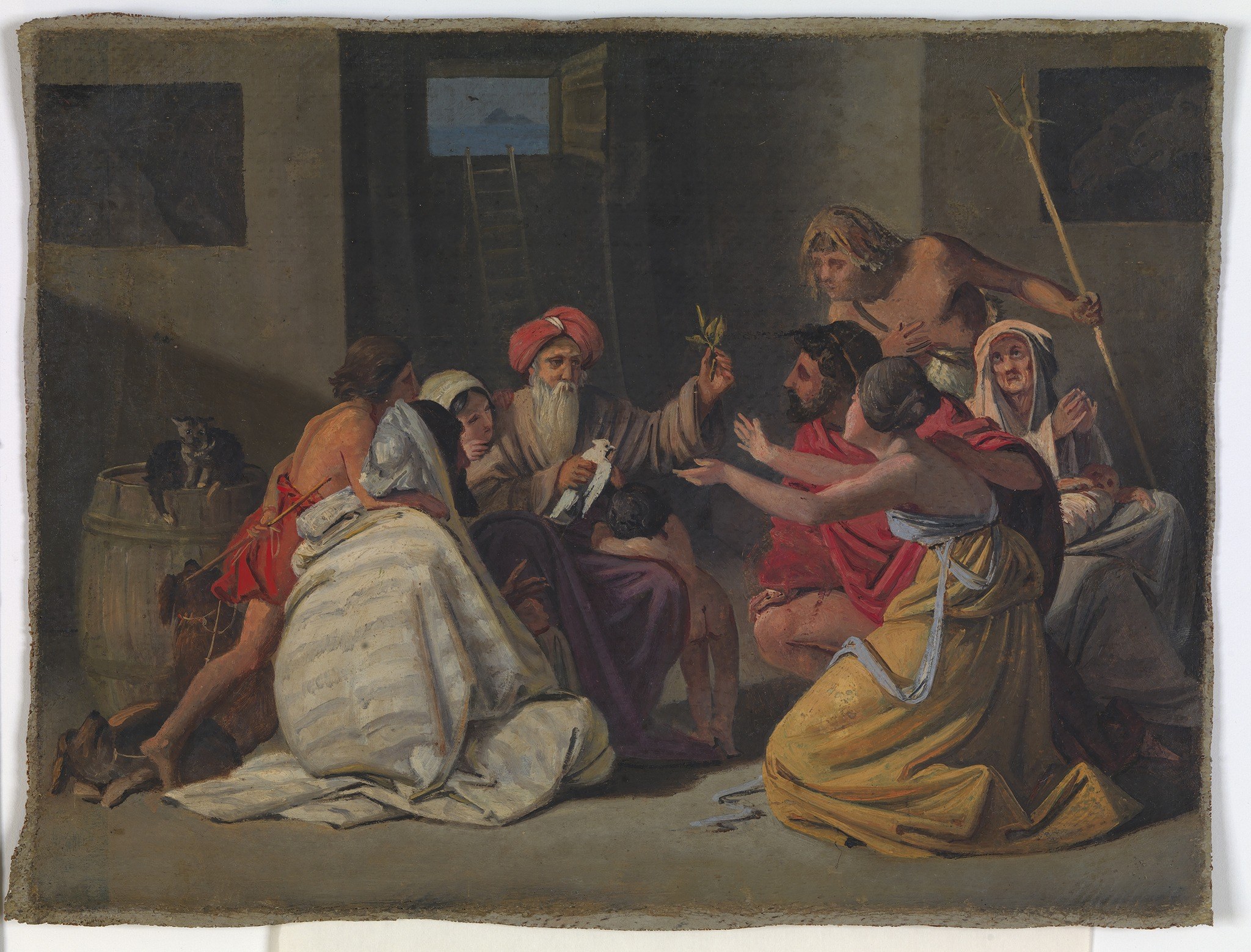 He uses dramatic light to highlight the central figures.