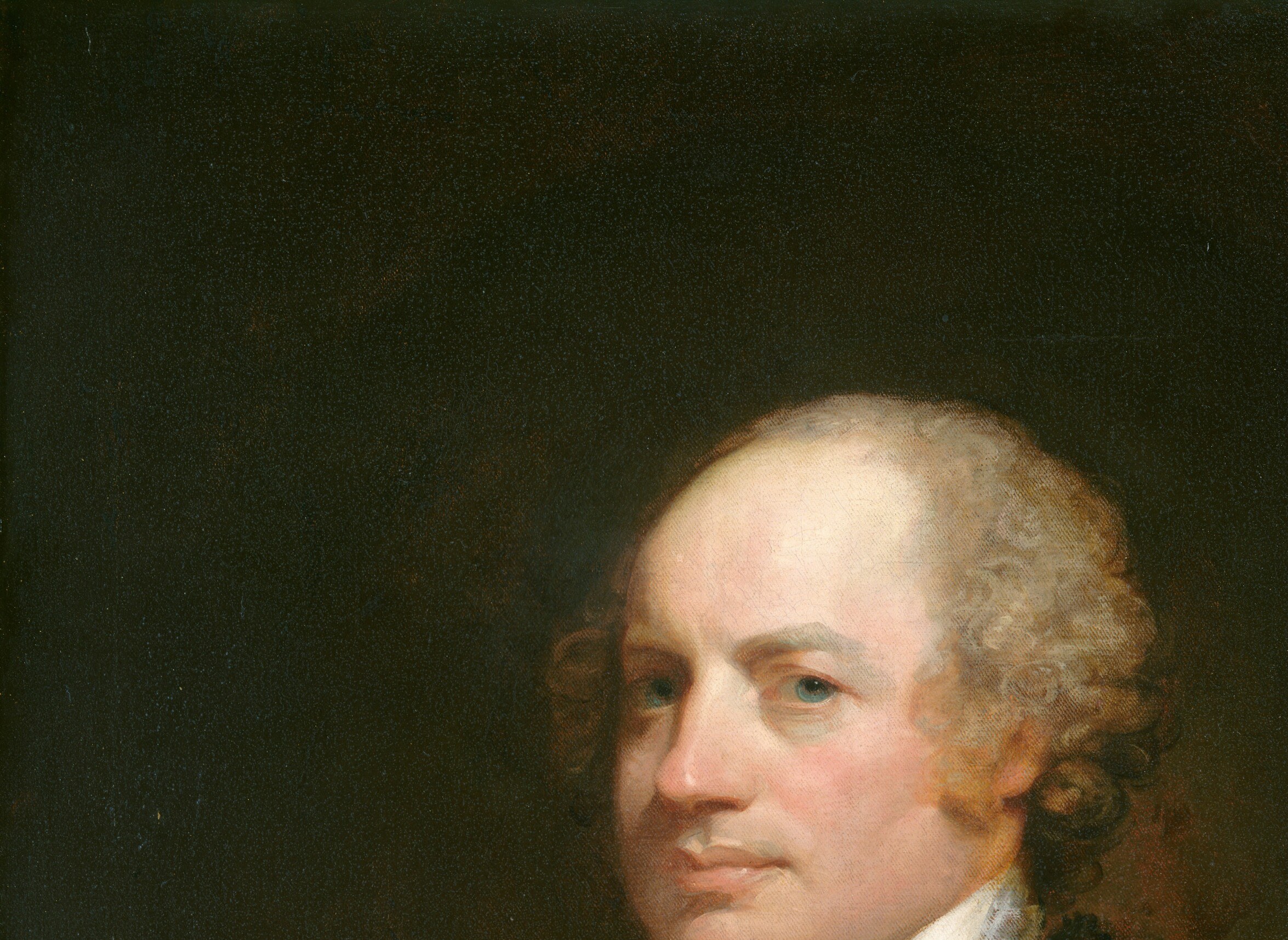 Stuart's signature unresolved background , no setting, no props, no narrative , focuses all meaning on the sitter's character; close inspection may reveal ghost strokes or pentimenti.