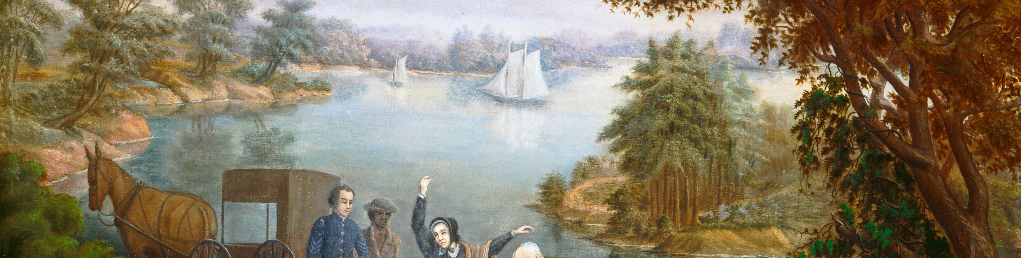 It shows a tense moment on a misty riverbank.