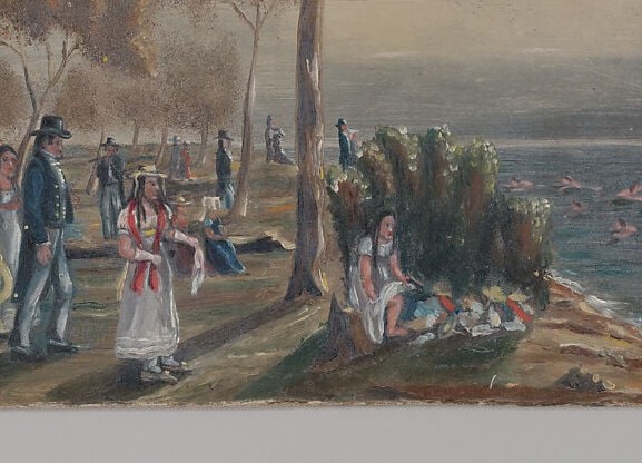 The social heart of the painting , mixed figures in varied dress catch the informal, unposed quality the artist prized; scanning this group reveals class or gender dynamics in 1870s leisure