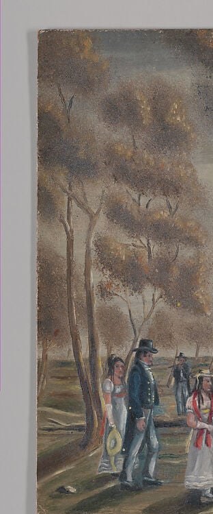 The artist skipped canvas entirely. He painted on roof tiles, essentially.
