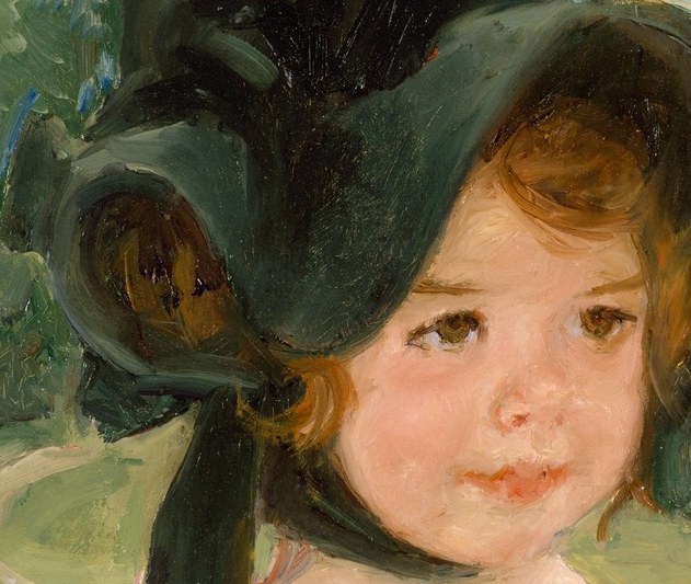 She builds the cheek from six distinct flesh tones in short parallel strokes.