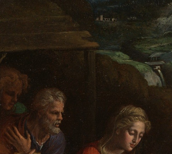 Her inclined gaze and composed expression embody maternal devotion in the Mannerist mode , calm rather than ecstatic, idealised yet intimate.