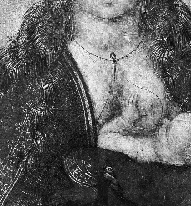Mary here is the 'Madonna Lactans', or nursing Mary.
