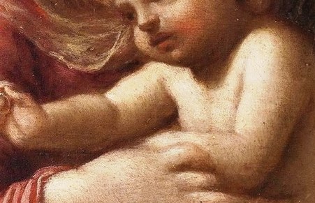 The child reaches for Saint Catherine.