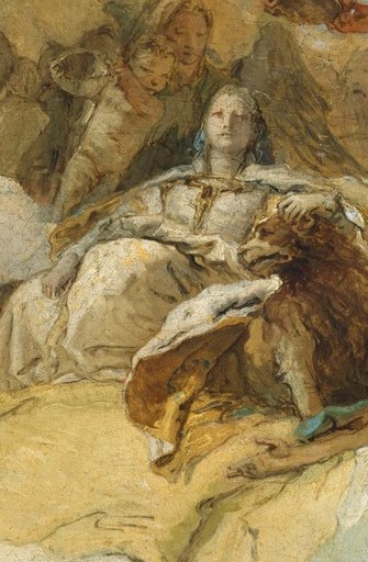 The central woman, in white, embodies the monarchy.