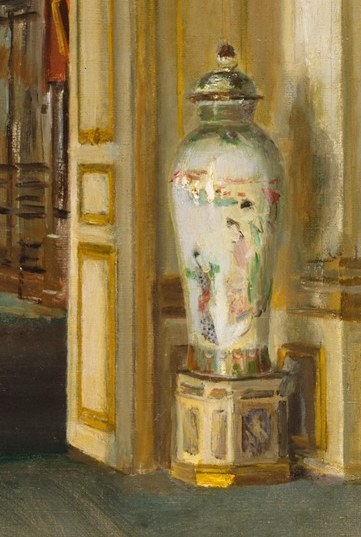 A companion piece to the left vase, reinforcing the theme of lavish decoration and symmetry.