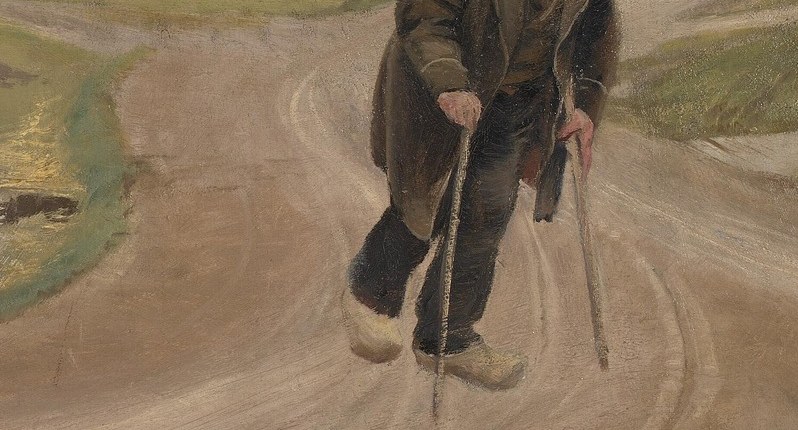 The thick fabric and somber color suggest a cold climate and perhaps a humble existence.