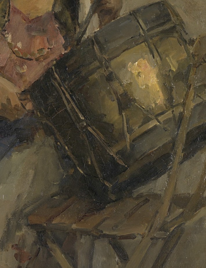 The drum's surface reflects light, suggesting its metallic or taut skin, and its size dominates the composition.