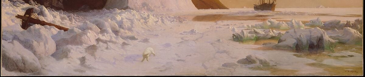 The 'pack' named in the title , this is what the ship must bore through; its chaotic texture shows ice already wrestled into submission or bypassed