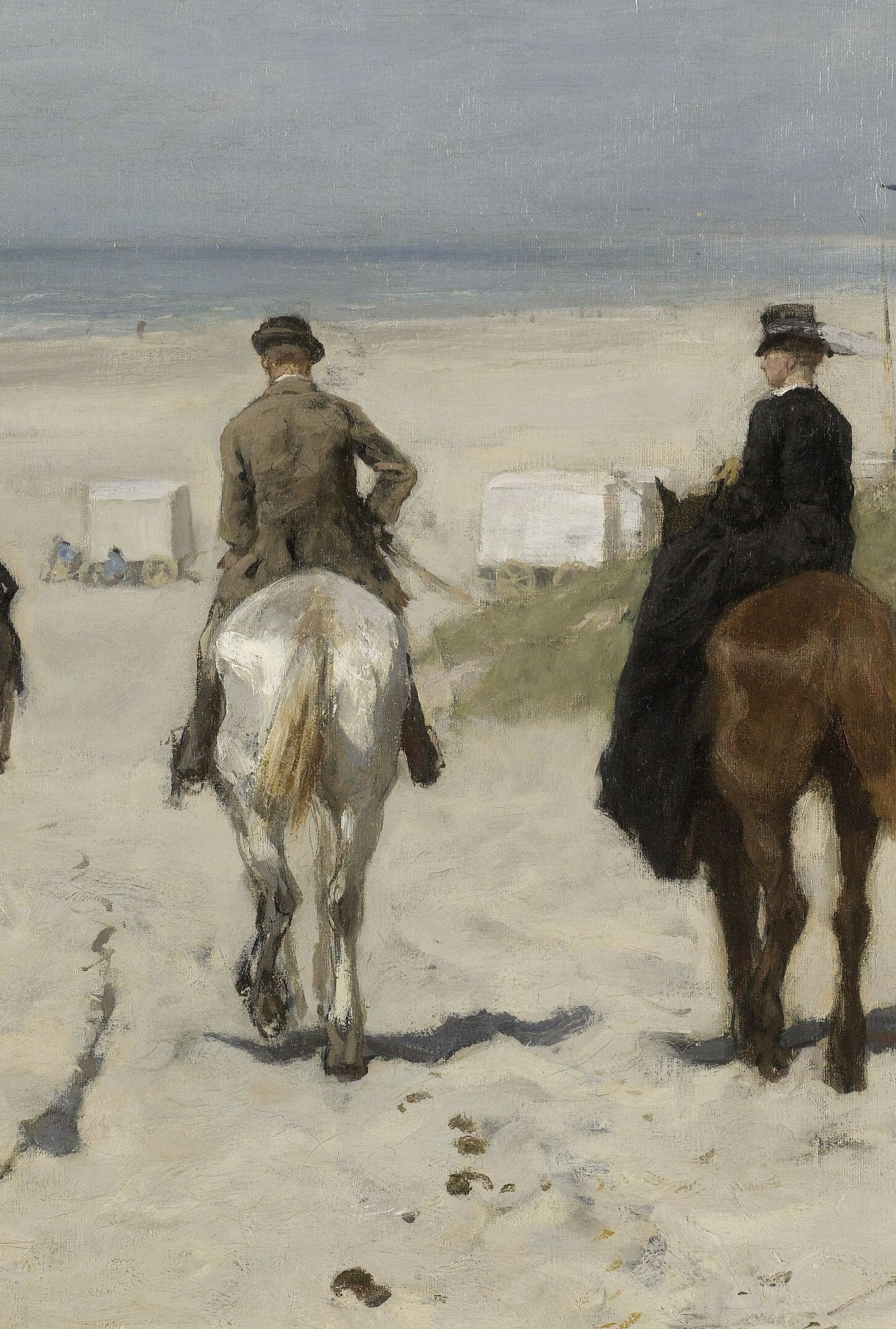 The dark horse at center creates the painting's strongest tonal contrast; Mauve's fluid brushwork on the glossy flank reveals his equine mastery