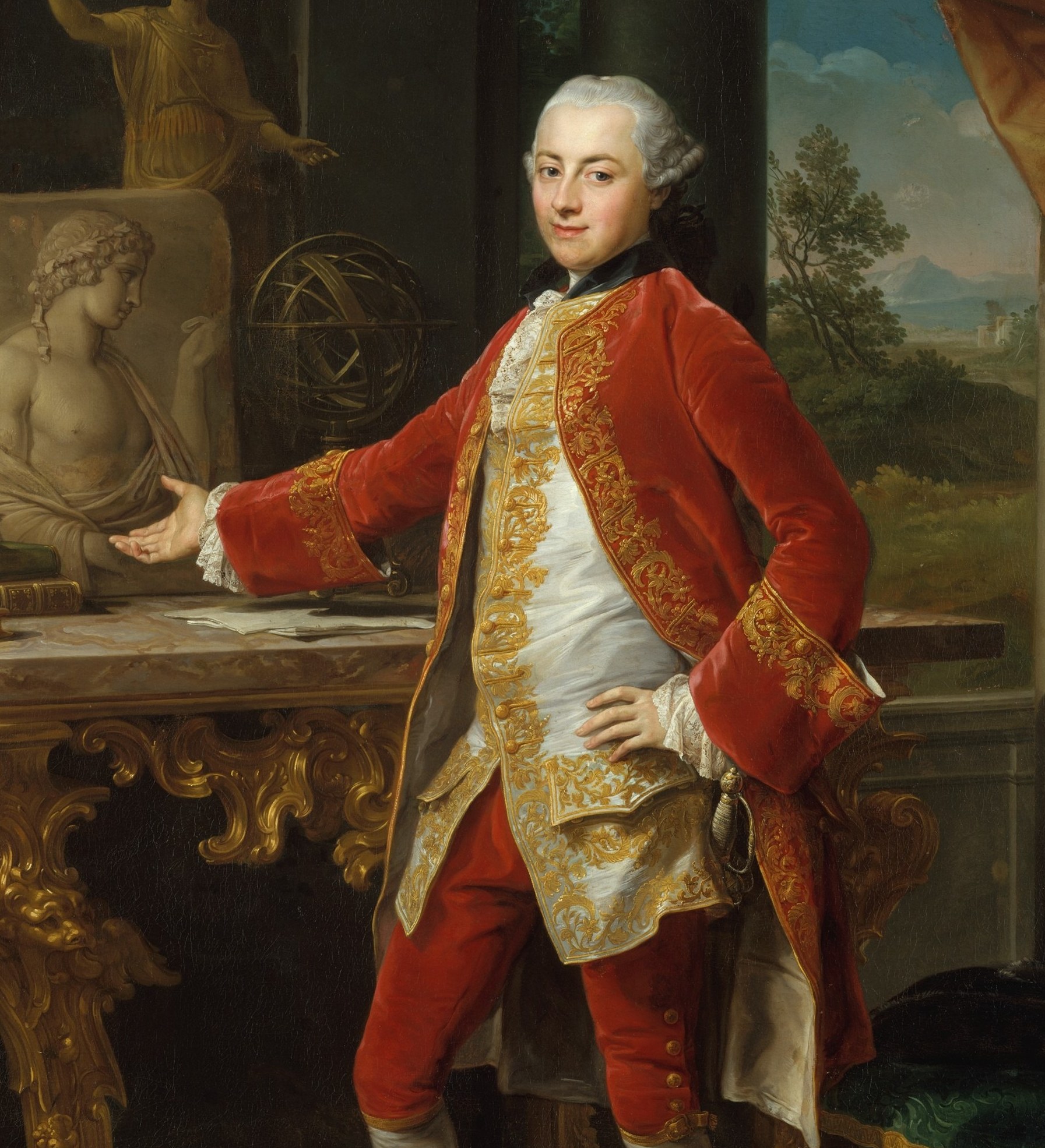 Pompeo Batoni painted this in Rome, 1760. The pose was his gift to the sitter.