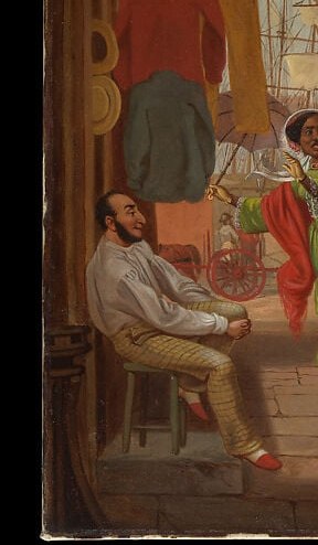 A Black dock worker, painted into the margin.