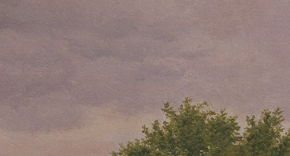 A single pale farmstead holds the whole horizon line.