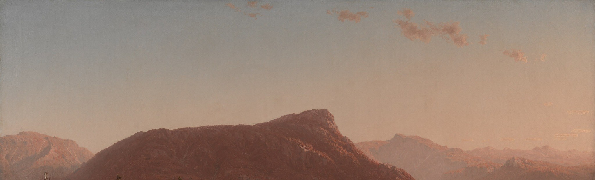 Gifford's signature luminism: light seems to emanate from the air itself rather than from a visible sun, dissolving the horizon in warm vapor , the technique that made his reputation.