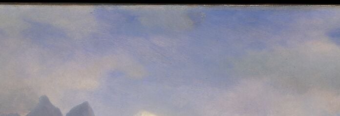 Their trick: thin oil glazes built up on paper until the mountain breathes light.