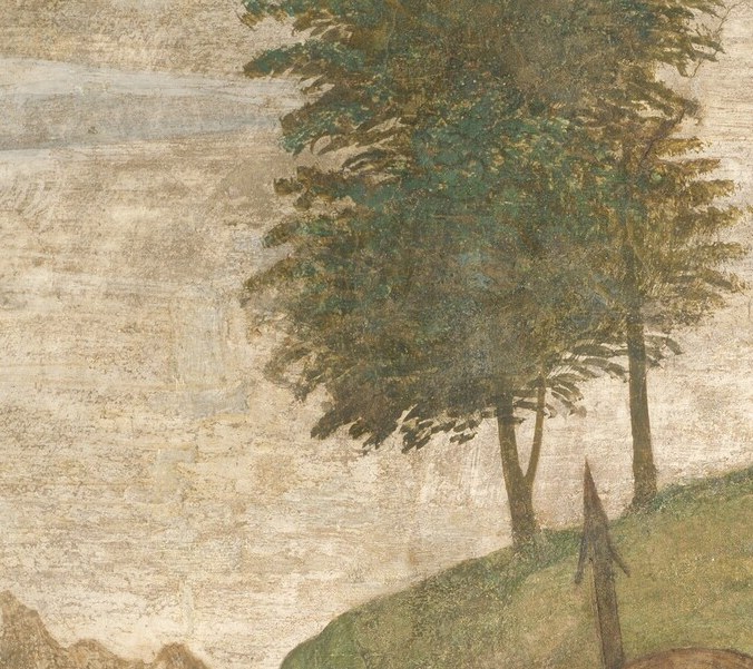 The loose, unbound hair signals vulnerability and grief in Renaissance iconography , a contained detail that rewards a slow zoom from face to shoulder.