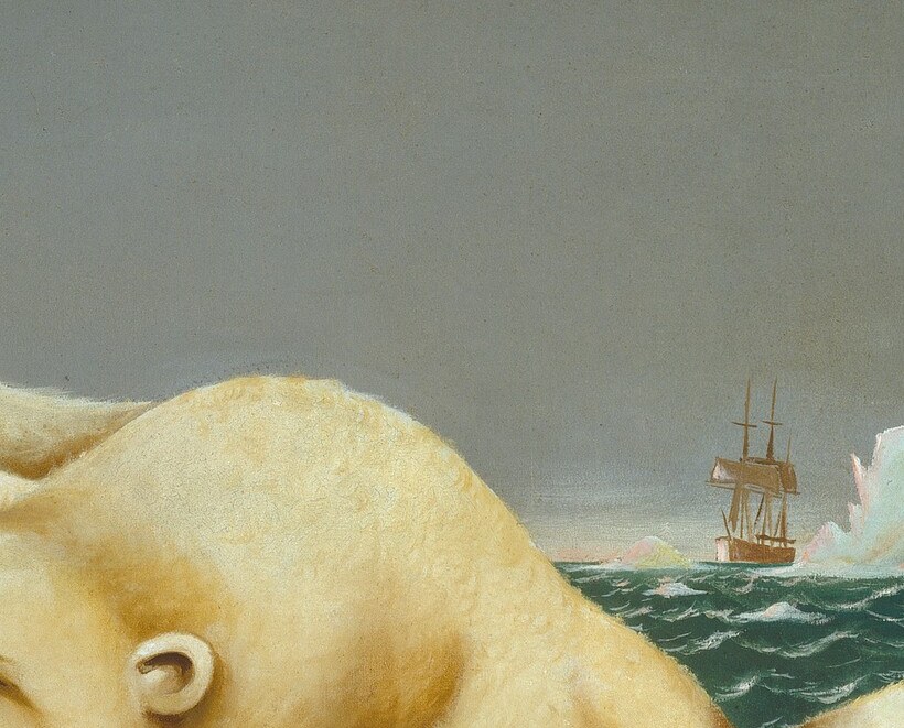 The bear's expression reads as predatory calm rather than fury , an unsettling restraint that makes the animal feel more dangerous than a roaring pose would