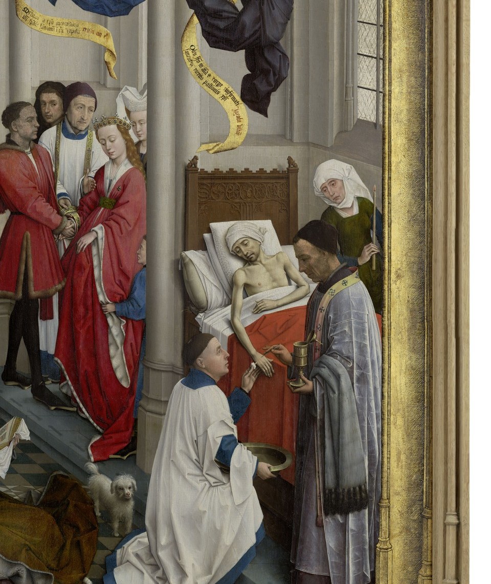 Far right, the last rite closes what the Baptism on the far left began.