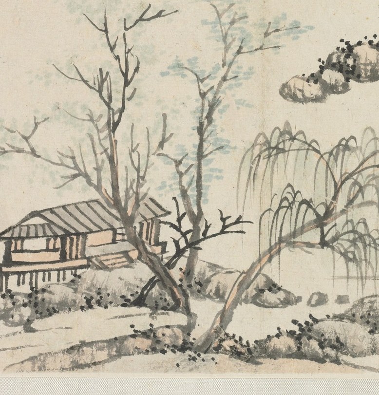 The calligraphic brushwork on the bare branches is the clearest display of the artist's technique , each stroke confident and individual